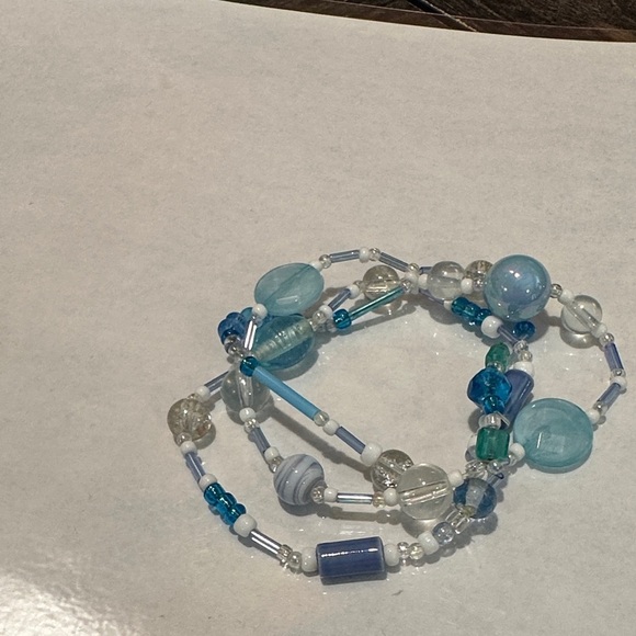Blue and Silver Beaded Bracelet Set - Connected Triple Bracelet NWOT gifts - Picture 3 of 4